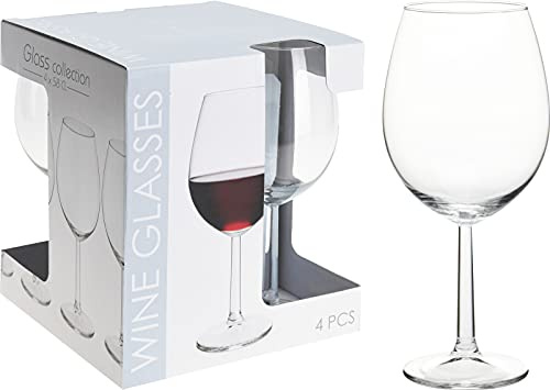 Galvog Set of 4 Crystal Clear Wine Glasses 580ml | Italian Style Glasses | Hand Blown Stem Wine Glasses | Classic Design