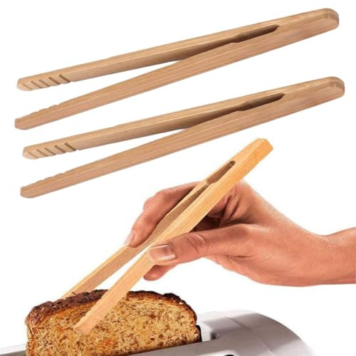 Bamboo Tongs,7 inch Wooden Toaster Tongs with Anti-Slip Design,Reusable Bamboo Toast Tongs, Wooden Tongs,Mini Bamboo Tongs for Cooking Toast Bread Pickles Tea Kitchen Tongs