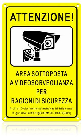 TAKULA Cartello Area Video Sorvegliata 30x20cm – Alluminio per Esterno | Impermeabile e anti-UV. Ideale per esterno: cancello, giardino, ingresso. Avvisa di videosorveglianza attiva.