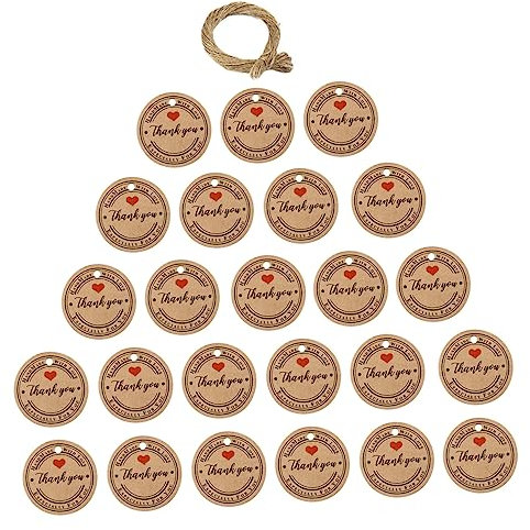Mipcase 100stücke Kraftpapier Anhänger Runde Tags Dankesetiketten Geschenkanhänger Hängekartenetiketten Papier Tags Mit Schlaufe Flauschigem Garn Gebrauchsfertig