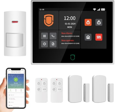 Wolf Guard antifurto allarme casa domestico con touch screen da 7 pollici, sistema di sicurezza intelligente 4G + WiFi con controllo tramite app Tuya, rilevatore di movimento (WT4F-B)