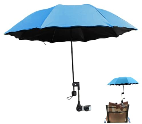 CAKEEYUM Sombrilla para Silla con Abrazadera Ajustable, protección UV, Impermeable, Plegable y portátil para Patio, Camping, Silla de Ruedas, carriola y carritos de Golf. Sombrilla para, p