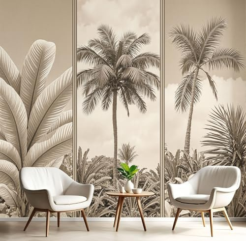 JEDTAKCT Papier Peint Panoramique Palmiers Feuilles De Bananier 250X175Cm (Lxh) - Revêtement Mural Décoration Pour Chambre Salon Cuisine - 3D Peinture Murale Interieur Jungle Tropicale - Brun Rouille
