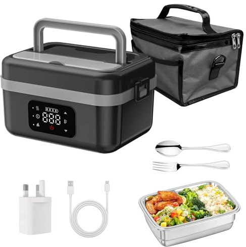 Cordless Electric Lunch Box, 1L Heated Lunch Box with Rechargeable Battery