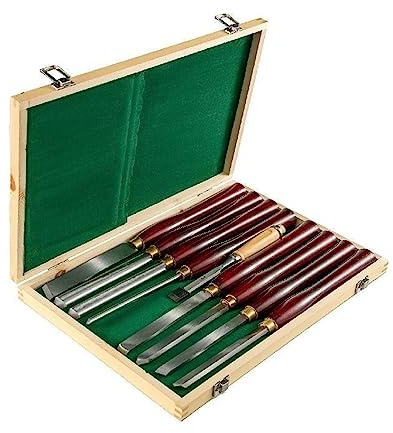 8 PZ + 1 Set di scalpelli for tornio HSS gratuito for legno Radice da tornitura Coltello da intaglio for mobili 6.89 Lama 16.14 Scalpello con cassetta degli attrezzi(Rot)