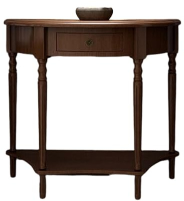 Consolle semicircolare in Legno massello di Noce con cassetto e ripiano Inferiore, Tavolo da Ingresso, Divano a Mezzaluna per Ingresso, Soggiorno, Camera da Letto, 100x38x88 cm