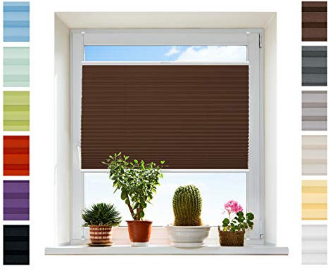 Plissee Rollo NACH MAß Klemmfix ohne Bohren - TOP QUALITÄT Pearl Stoffkollektion | Easyfix Metall Klemmträger | Faltrollo Sichtschutz, Sonnenschutz für Fenster [Braun, B: 51-60cm, H: 70-90cm]