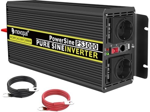 NOVOPAL 24v Wechselrichter 3000w Reiner Sinus spannungswandler 24v 230v Umwandler - Inverter Konverter mit 2 EU Steckdose und USB-Port - inkl. 5 Meter Fernsteuerung - Spitzenleistung 6000 Watt