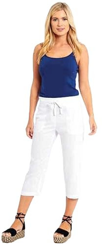 shelikes Womens Ladies 3/4 Length Trousers Linen Pants Cropped Casual Trouser With Pockets