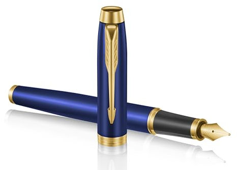 Parker IM Premium Limited Edition Fountain Pen | Lustrous Blue Lacquer with Gold Trims | Fine Gold Nib | Black Ink | Gift Boxed