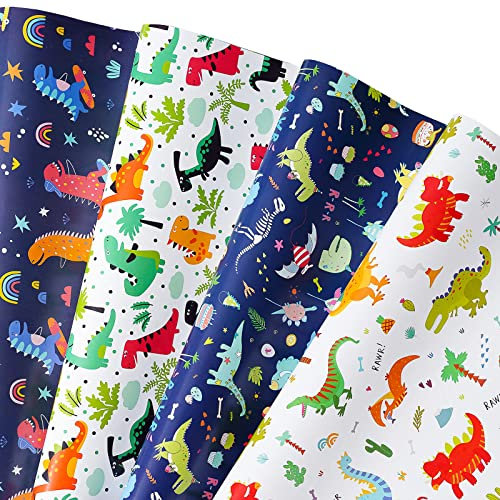 Titiweet Dinosaurier-Geschenkpapier für Jungen und Mädchen, Dinosaurier-Geschenkpapier, 12 Bögen Dino-Geschenkpapier für Weihnachten, Geburtstag, Feiertag, 50,8 x 71,1 cm pro Blatt