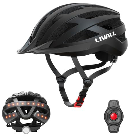 LIVALL Smart Fahrradhelm mit LED Rücklicht und Blinker, Bluetooth Fahrradhelm mit drahtloser Fernbedienung, SOS-Warnung und eingebautem Mikrofon und Lautsprecher, Herren und Damen, Schwarz