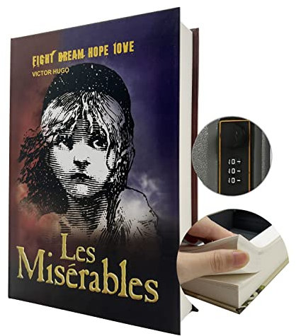 Book Safe, Real Paper Diversion Safe with Combination Lock, Hollow Hidden Compartment, for Jewelry, Money and Cash (Les Miserables,Combination)