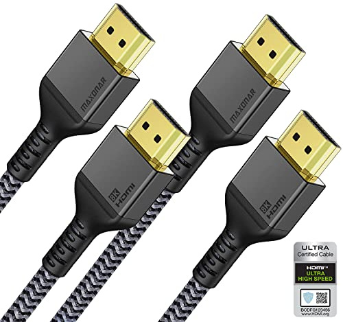 Maxonar 10K 8K Ultra High Speed HDMI® Cable 3m(10Ft), (Certified) Ultra HD 48Gbps @120Hz 4K@120Hz eARC RTX 3090 HDR10 4:4:4 HDCP 2.2&2.3 Dolby Compatible with PS5,Xbox Series X,Roku/Sony/LG TV 2Pack
