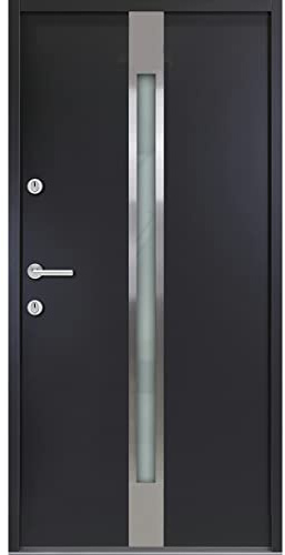 kuporta Haustür Nebeneingangstür Eric 110x207cm DIN rechts – Eingangstür aus Stahl mit Tresorbolzen, Dämmfüllung, justierbaren Bändern & Aushebelsicherung - Anthrazit | 1x Drücker, 1x Knopf