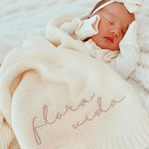100 x 80 cm anpassat broderat namn babyfilt barndusch barnvagn filt nyfödd bebis gåva personlig mjuk andningsbar bomull stickad filt unisex baby filtar personliga babyartiklar
