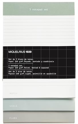Miquelrius - Set de bloc de notas, Encolados, Base rígida de cartón, 3 blocs de notas de 48 hojas cada uno, Papel blanco 100 g/m²