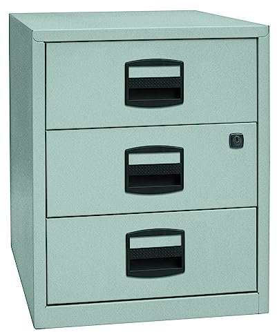 Bisley Home Beistellschrank auf Rollen mit Schloss aus Stahlblech, 3 Universal-Schubladen abschließbar - Büroschrank für DIN A4 Dokumente, Kleinteile & Büromaterial - Farbe: Silber