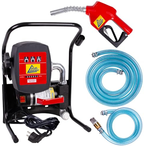 Pompa olio combustibile autoadescante Pompa carburante Power-600 Pompa diesel elettrica 230 V con contatore, tubo flessibile di aspirazione e pressione, pistola automatica per ugelli, accessori