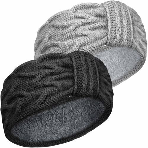 PROPOG Bandeau Cheveux Hiver Polaire, 2 Pièces Cache Oreille Femme Chaud Tricoté Headband avec Doublure en Peluche, Crochet Bandeau Oreille Cadeaux Noël