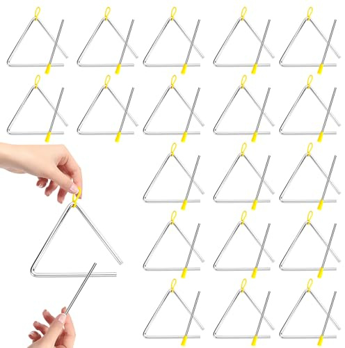 KEJJNYER 20 Pcs Triangle Instrument with Striker, 6 Inch Steel Triangle Percussion Instrument, Hand Musical Triangle Instrument for Adults