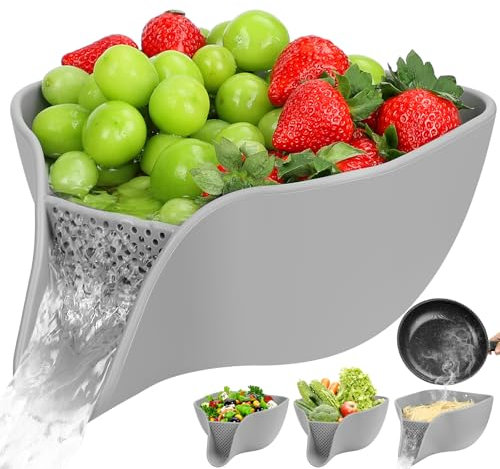 Advantez Silikon Küchensieb, 4,3 l Abflusskorb und Nudelsieb für 2,8–4,7 l mit Ausguss, Spüle und Waschbecken zum Waschen von Obst, Gemüse, Salat – feines, multifunktionales Sieb für Küche und Camping