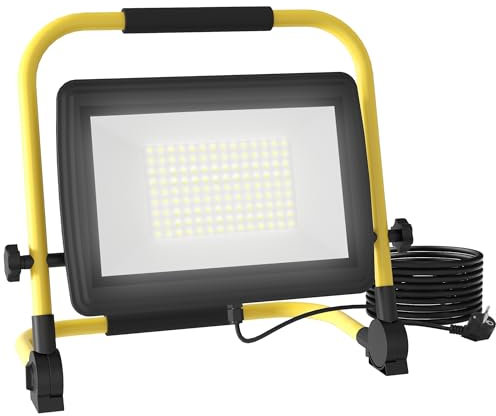 HOMCOM Foco LED con Cabezas y Soporte Ajustables 100 W 8500 Lúmenes IP65 6500K Foco Proyector Led Resistente a la Intemperie Portátil con Asa para Interior y Exterior Amarillo y Negro