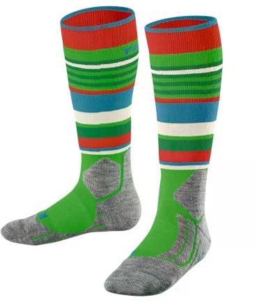 FALKE Calzini da sci unisex per bambini, SK2 Intermediate K Kh, materiale funzionale caldo, spesso, 1 paio, verde vivido 7231 Trend, 23-26, Verde Vivid Green 7231 Trend, 23-26