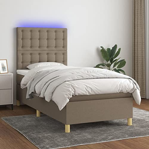 Juroupi Boxspringbett mit Matratze & LED Bett Mit Bettkasten Bett Boxspringbett Betten Boxspringbett Mit Matratze Taupe 90x190 cm Stoff - 3135721