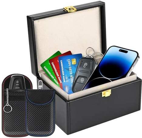 Boîte Anti RFID & Lot de 2 Signal Blocage Faraday Pochette Sac,Boîte à clés de Voiture, Keyless Go Boîte Protection,Etui Anti RFID,pour Antivol Anti Piratage et RFID Cage de Faraday(170 x 133 x 93mm)