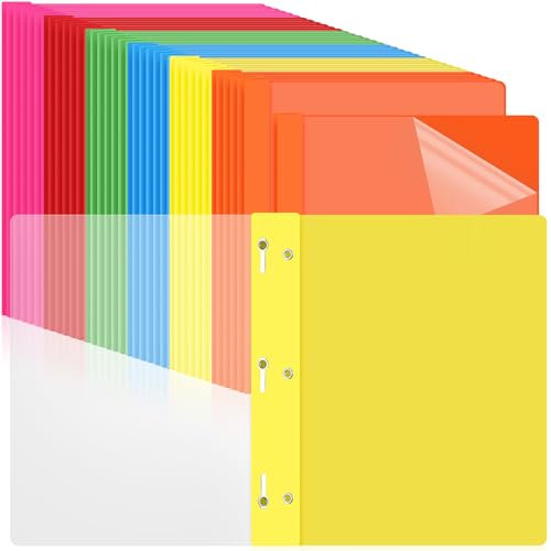 Feifeiya 48 Pack Plastic Report Covers with 3 Prongs Presentation Folders Bulk, 100 Sheet Capacity, Clear Front Report Covers for Presentation Document Paper School Office Supplies (Bright Colors)