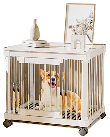 Élégante cage en bois pour petits chiens - Cage élégante en forme de table basse avec plateau et roues universelles