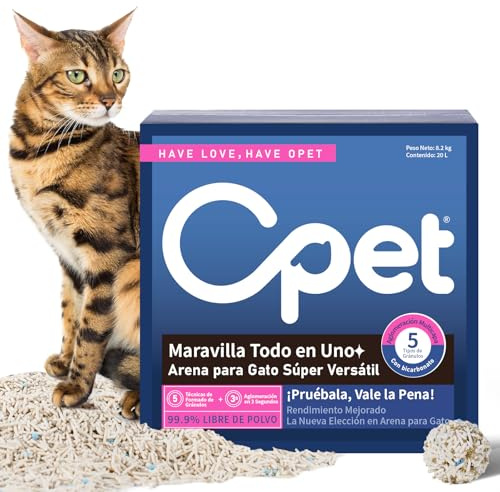 OPET Arena de Tofu para Gatos 20L - Arena aglomerante para Gatos, Tofu y Bentonite, Libre de Polvo y fácil de aglomerar, Control de olores (8,2kg, Perfumada)