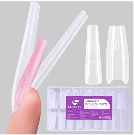 Gelike ec Professional Dual Nail Forms for Builder Gel: Sandwich Design Nail Shapes 240 Pièces 15 Tailles - Moule 2026 Sans Empilage de Gel - Pour Extensions Parfaites DIY & Salon - Ballerine