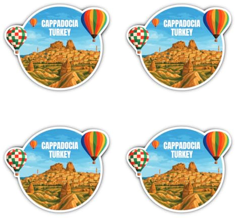 Klistermärken: 100 mm, 4 stycken – Cappadocia Turkey varmluftsballong, resedekoration