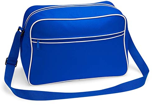 Retro Shoulder Bag im Design der Siebziger, Schultertasche Sporttasche aus Polyester mit Paspelierung inkl. gratis Schlüsselanhänger