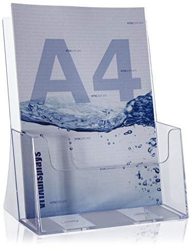 DIN A4 Tischprospektständer als Flyerständer mit Extra-Fülltiefe, transparenter A4 Flyerhalter und Tisch-Prospekthalter, Tisch-Prospektständer für Flyer, Kataloge und Prospekte
