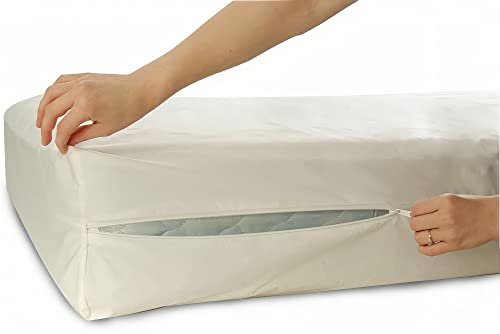National Allergy 100% Baumwolle Matratzenschoner - 90 x 200 x 20cm - Weiß - Hypoallergener, Staubmilben & Bettwanzenfester, Atmungsaktiv - Umhüllung mit Reißverschluss