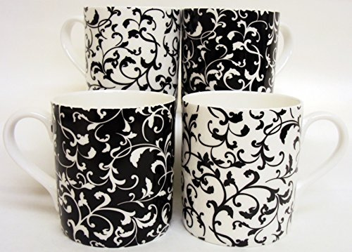 fromeuropewithlove Venetian Mugs Set of 6 Fine Bone China Balmoral Venetian Black and White Mugs Hand Decorated in the UK Free UK Delivery