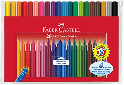 Faber-Castell Fasermaler GRIP COLOUR MARKER, 20er Etui, farbig sortiert