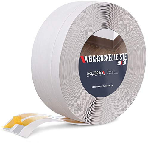 HOLZBRINK Weichsockelleiste selbstklebend PVC 50x20mm, 5 m | Winkelleiste für Küchenarbeitsplatte, Bodenbelag | Eckleiste selbstklebend | Farbe: Birke