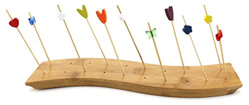 BambooMN 12 x 3 Bamboo Skewer Holder Food Display S-Wave Bamboo Skewers Stand w/ 20 Holes, Natural Colour - 1 Piece