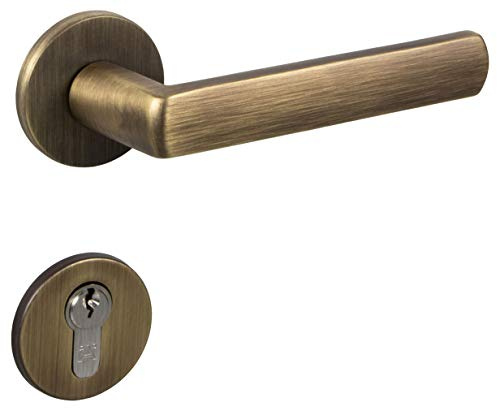 Gedotec Poignée de Porte Laiton Bronze Brossé Vintage Antique LUCE | Qualité Durable & Solide Intérieur & Extérieur Chambre Salon | Cylindre PZ Profilé | Matériel de Montage Incl.