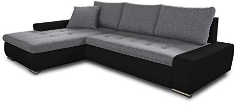 Sofnet Ecksofa mit Schlaffunktion Faris - Couch mit Bettkasten, Big Sofa, Sofagarnitur, Couchgarniitur, Polsterecke, Bett (Schwarz + Grau (Madryt 1100 + Inari 91), Ecksofa Links)