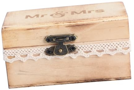 TOPBATHY Rustikale Ringbox aus Holz Vintage Mr Mrs Spitze für Hochzeit, Verlobung, Heiratsantrag (Holzkiste)