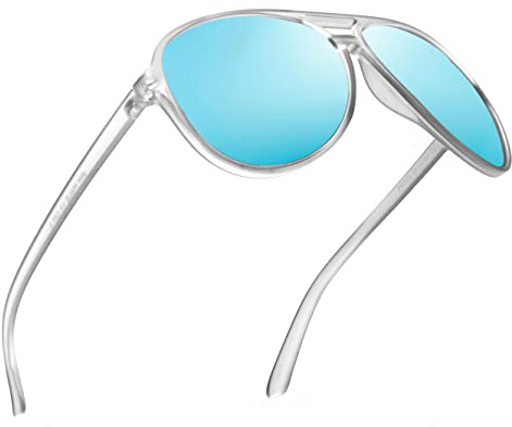 JIM HALO Polarisiert Flieger Sonnenbrille Damen Herren Oversize Plastik Fahren Gläser(Matter transparenter Rahmen/Polarisierte blaue Linse)