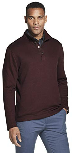 Van Heusen Men's Long Sleeve Never Tuck Jaspe Button Mock Pullover Shirt, Rhododendron Solid, XXL