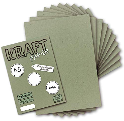 50 Blatt - Vintage Kraftpapier in Grün DIN A5 120 g/m² grünes Recycling-Papier - 21 x 14,8 cm - ökologische Brief-Bogen - Briefpapier - NEUSER PAPIER