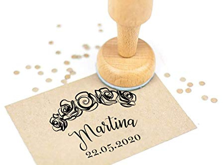 Stamp by Me | Sello Personalizado para Comunión | 4 Diseños | Sello de Madera | Sello de Comunión | Ideal para Sobres e Invitaciones | Con Tampón de Tinta Opcional | Nombre y Fecha | Corona Flores