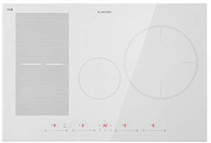 Klarstein Delicatessa - Inbyggd induktionshybrid spis Fristående 7000W ThermoBoost 9 nivåer FlexZone restvärmeindikator Stop & Go timer, keramisk pekpanel, ramlös 80 cm, 4 zoner, vit